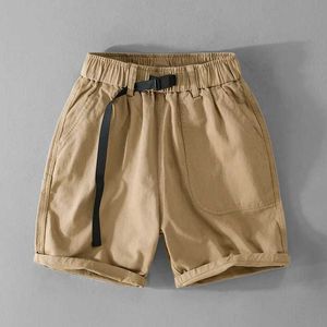 Heren shorts 7704 Summer Fashion Heren Elastische taille katoenen vrachtbekleding Shorts Outdoor Casual Solid Color Simple Edition Half Lengte Pants J240407