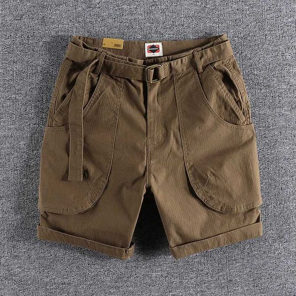 Shorts pour hommes 8882 # Été nouveau japonais rétro outil Shorts hommes mode tissé multi poche lavage décontracté longueur au genou avec ceinture pantalon J240219