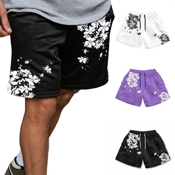 Pantalones cortos para hombre 9 10 Bolsillo de verano Moda suelta Estampado de flores casual Hombres Baloncesto para hombre Correr grande y alto