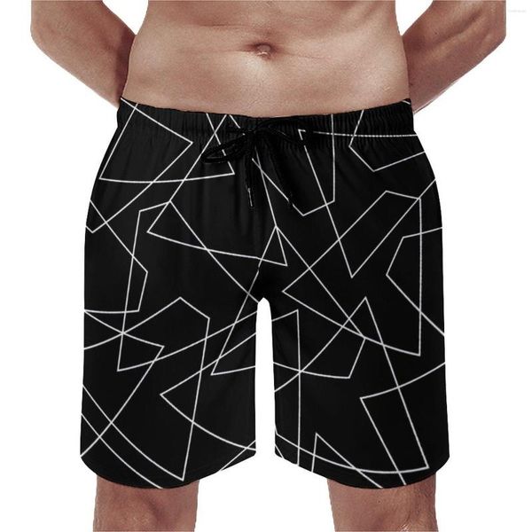 Shorts pour hommes Géométrie abstraite Gym Summer White Line Print Sports Fitness Beach Pantalons courts Hommes Design classique Maillots de bain surdimensionnés