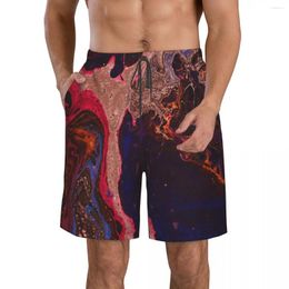 Shorts masculinos abstrato textura de mármore líquido impressão 3D verão praia estilo havaiano lazer cordão casa