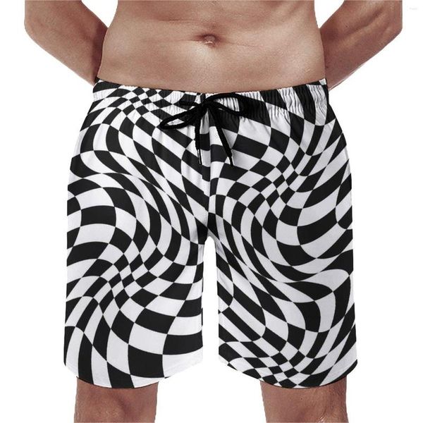 Pantalones cortos para hombre Tablero de rayas abstractas Verano Negro Blanco Geométrico Deportes Fitness Pantalones cortos Secado rápido Bañadores casuales