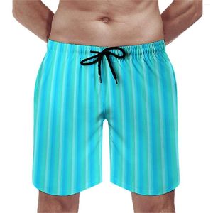 Short pour homme abstrait rayé gymnase été bleu et vert sport surf plage pantalon court homme séchage rapide vintage grande taille maillot de bain