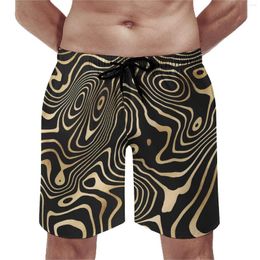Heren shorts Abstract Swirls Gym Summer Black Gold Liquid Hawaii Beach Korte broek Mannen Surfen Snelle droogontwerpstammen Surfen