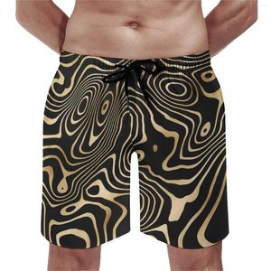 Cortos de hombres abstractos abstractos gimnasio verano negro oro líquido hawaii playa pantalones cortos machos surf de diseño de secado rápido troncos