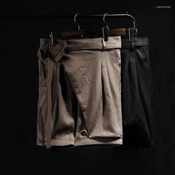 Pantalones cortos para hombre que añaden grasa y agrandan los pantalones Capris de lino de algodón coreano para el escenario de actuación de verano de los hombres moda alternativa de club nocturno