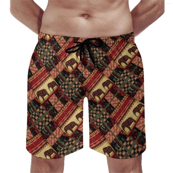 Pantalones cortos para hombre, tabla de retales africanos, estampado de elefante, pantalones cortos de playa informales, diseño para correr, Surf, bañadores de secado rápido, regalo