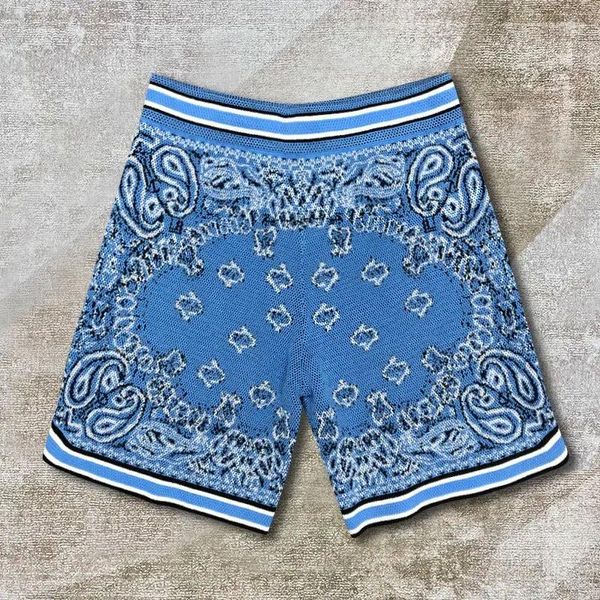 Shorts pour hommes AM Hommes Haute Qualité Vintage Paisley Imprimer Cachemire Tricoté Brodé Pantalon De Survêtement Tenues Pantalon Bleu