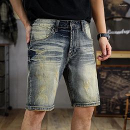 Shorts masculins Brand de mode américain Summer Disqueur de la jambe droite en denim Retro Wash Medium