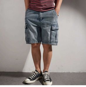 Heren shorts American Heavy-Duty gewassen katoenen denim heren shorts los rechte halve jeans broek 2024 zomer vintage vracht werk kleding knie lengte j240407
