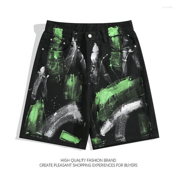 Shorts pour hommes American High Street Jogger Individualisé Encre épicée Denim Demi-pantalon Adolescents Été Punk Capris pour hommes femmes