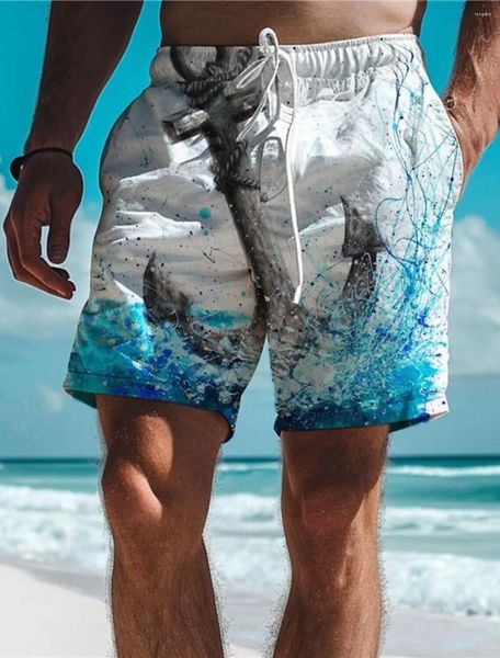 Menés Shorts Anchor Resort 3D Board imprimé Trunks Elastic Trawstring Classic Stretch Short Hawaiian Style Holiday Beach