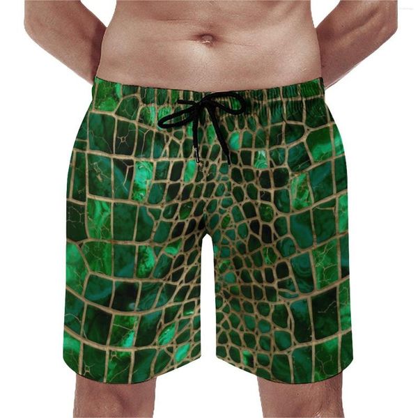 Pantalones cortos para hombres tablero de estampados animales cómodos hombres faux faux cocodrilo textura pantalones diarios talla grande