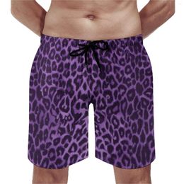 Heren shorts Animal Print Board Purple Leopard Patroon Vintage strand Korte broek Man Custom Sports Quick Drying Swim Trunks Cadeau