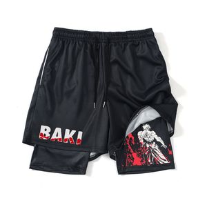 Heren Shorts Anime Baki Basketbal Shorts 2 In1 Performance Shorts To Gym Fitness Mannen Vrouwen Zomer Mesh Sneldrogende Haman Print Sport Shorts 230705