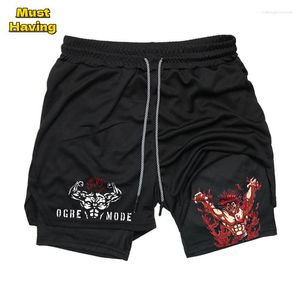 Heren Shorts Anime Baki Print Atletisch Heren 2-in-1 Performance Gym Met Handdoeklus Sneldrogend Rekbaar Hardlopen Training Fitness