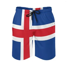 Shorts masculinos Anime Praia Bandeira da Islândia Solto Elástico Causal Casual Gráfico Masculino Basquete Ajustável Respiração com Cordão