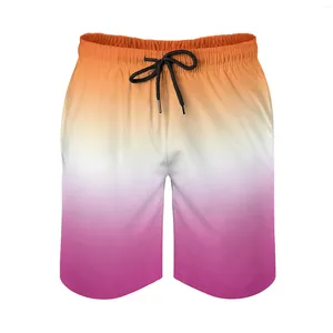 Pantalones cortos para hombres Anime Pantalones de playa Gradiente Lesbian Flag_43914007 Suelto Elástico Causal Masculino Casual Ajustable Cordón Breathab