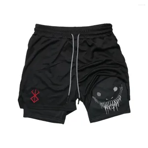 Shorts voor heren Anime Berserk Hardlopen Mannen Fitness Gym training 2 in 1 Sport Sneldrogend Workout Joggen Dubbeldeks Zomer