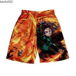 Heren shorts Anime Demon Slayer Beach Shorts Tanjiro Nezuko Casual 3d geprinte strandbroek voor mannen Vrouwen Kinderen Harajuku Streetwear Loose Short W0327