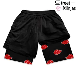 Heren Shorts Anime Gym Heren Fitness 3D Manga 2 in 1 Prestatie Dubbellaags Mesh Sneldrogend Sport Korte broek Zomer training