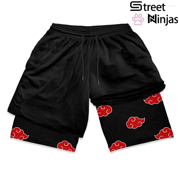 Pantalones cortos para hombres Anime Gym Men Fitness 3D Manga 2 en 1 Rendimiento Doble capa Malla Secado rápido Deportes Pantalones cortos Entrenamiento de verano