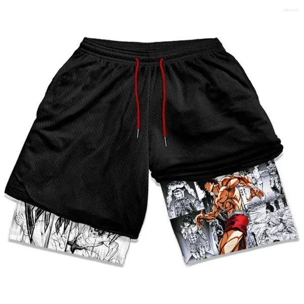 Shorts para hombres Anime Gym Gym Manga Print 2 en 1 Fitness de rendimiento Compresión Deportiva Deportes de pantalones cortos Verano Verano Verano