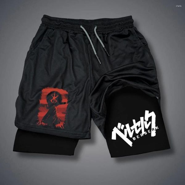 Shorts para hombres Impresión de anime 2 en 1 Compresión para hombres Gimnasio de rendimiento deportivo con bolsillos Entrenamiento de fitness seco rápido