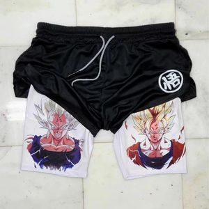 Heren shorts anime shorts gym voor man dubbele laag 2-in-1 snel drogende zweet-absorbent jogging prestatie workout atletic 734