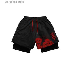 Shorts para hombres Anime Sports Fitness Shorts imprime pantalones cortos de doble capa secos rápidos para hombres y mujeres Fashion Casual Summer Y240322