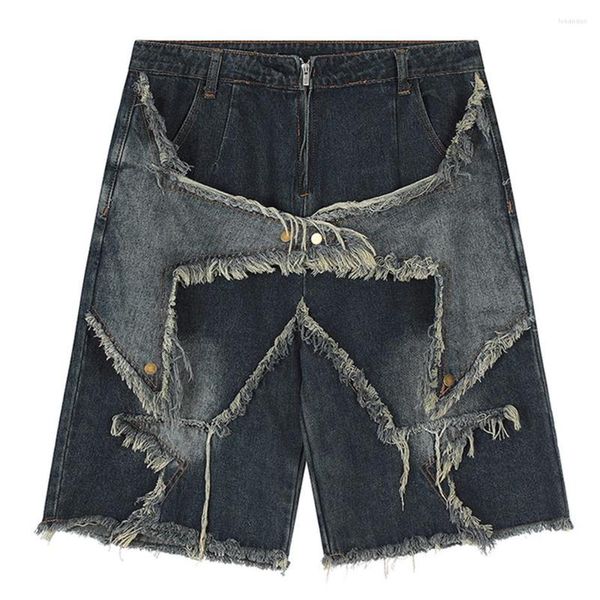 Shorts pour hommes Arens Vintage Tassel Star Denim Splicing Loose Jeans 2023 Hommes Hip Hop Streetwear Harajuku Y2K Été