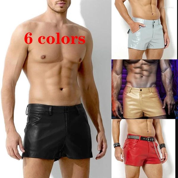 Pantalones cortos para hombre Arjen Kroos PU cuero sexy Rave pantalones cortos con bolsillos