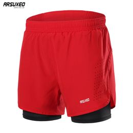 Pantalones cortos para hombre ARSUXEO Hombres Sprint Deportes al aire libre Entrenamiento Jogging Gimnasio Fitness 2 en 1 Forro Ejercicio de secado rápido 230330