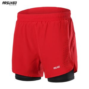 Shorts pour hommes ARSUXEO Hommes Sprint Sports de plein air Entraînement Jogging Gym Fitness 2-en-1 Doublure Séchage rapide Exercice 230330