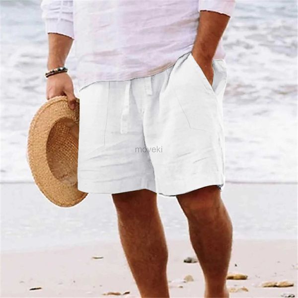 Shorts pour hommes Short en lin de coton artificiel blanc bagages amples été confortable shorts pour hommes ensemble de vacances à la mode Pantalones Cortos 24323