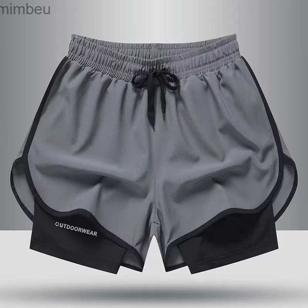 Short de sport pour hommes, pantalon de course, Fitness, doublé, faux deux pièces, entraînement, basket-ball, décontracté, L240111