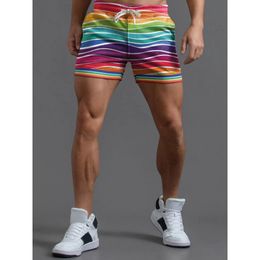 Heren shorts badassdude regenboog gestreept casual 230308