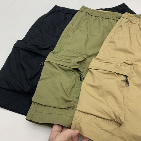 Pantalones cortos para hombres bolsillos holgados de carga media pantalones de verano algodón de verano lavado para hombres retro americano ropa de trabajo recta longitud de rodilla casual