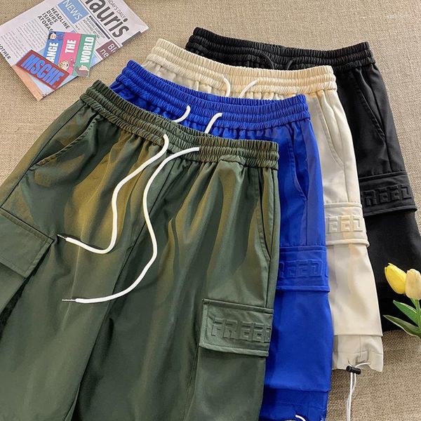 Pantalones cortos holgados de pierna recta para hombre, ropa deportiva de tendencias de moda para hombre, pantalones cortos con cordón de gran tamaño para adolescentes, ropa informal para correr