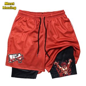 Shorts masculinos Baki Hanma Anime 2 em 1 shorts de ginástica para homens shorts de prancha elástica de secagem rápida masculino verão musculação fitness corrida curta 230607