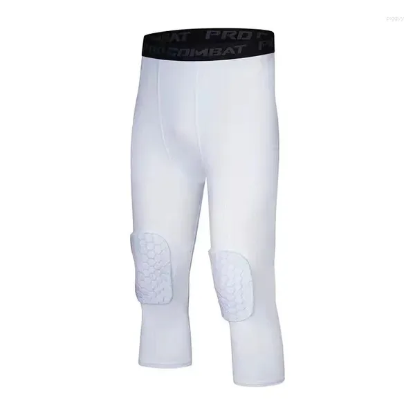 Pantalones cortos para hombres Baloncesto Deportes Anti-Evitación Seguridad Mens Fitness 3/4 Leggings con rodilleras Pantalones de compresión a prueba