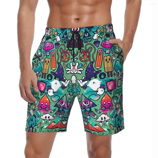 Short de bain pour hommes, maillot de bain, motif de travail artistique, planche d'été, Graffiti vert Y2K, pantalon court amusant, sport, maillot de bain confortable