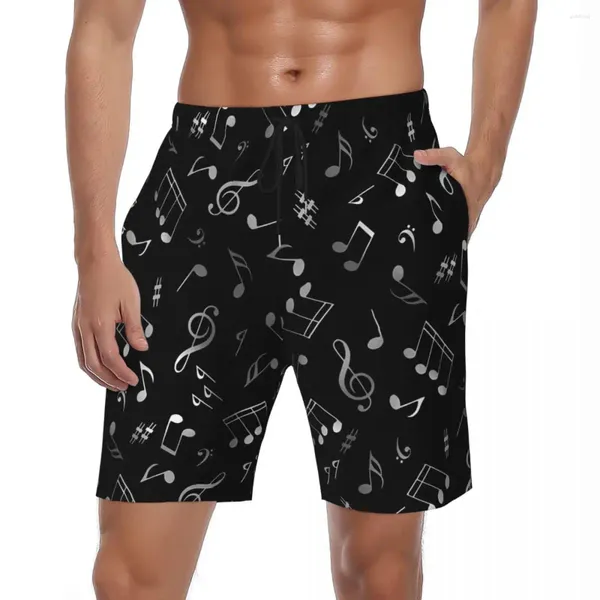 Short masculin Bathing Costume Black Music Notes Board Summer Fashion Casual Beach Design Men Hommes Running Breathable Swim Trunks