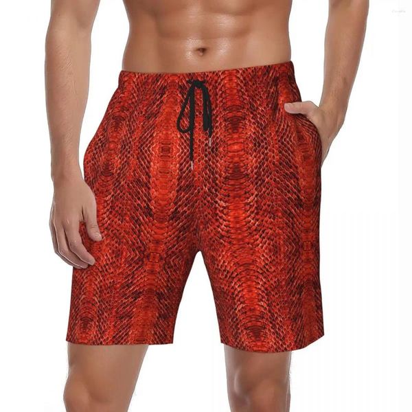 Short pour hommes maillot de bain Red Snakeskin Board Summer Python Skin Imprimé plage décontractée Pantalons courts hommes Custom DIY RUNI