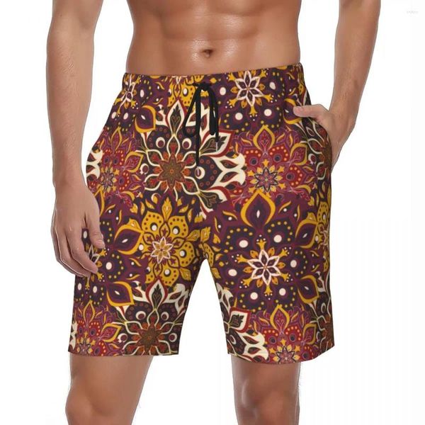 Pantalones cortos para hombre, traje de baño con estampado Floral Tribal, pantalones cortos de playa clásicos Retro étnicos de verano, bañadores deportivos de secado rápido para hombre