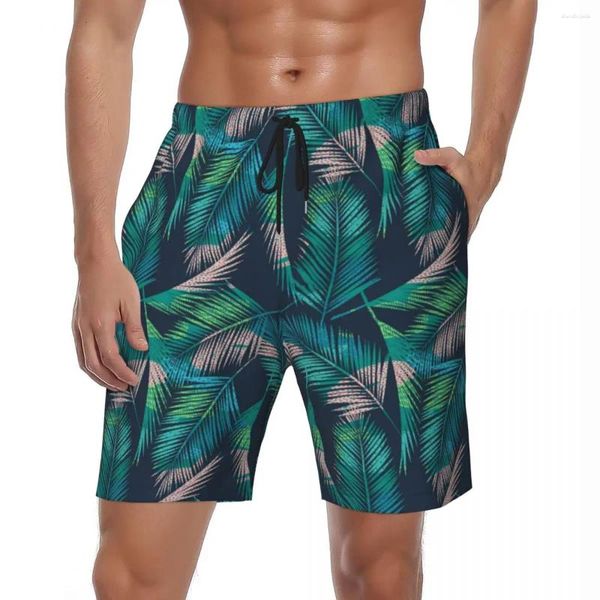 Pantalones cortos para hombre, traje de baño con hojas de palma tropicales, tablero de verano, coloridos, botánicos, Vintage, pantalones cortos de playa, bañadores deportivos para Surf