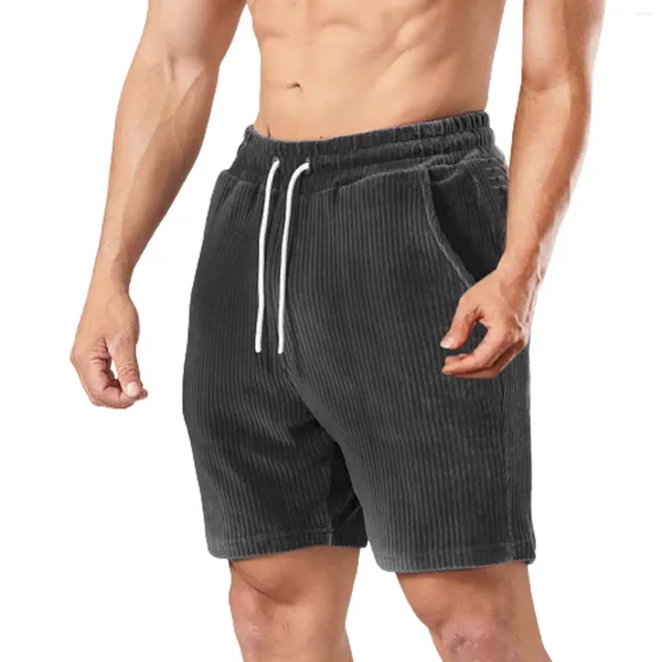 Shorts pour hommes Cordire de plage mince pantalon consécutif à cinq points ajusté