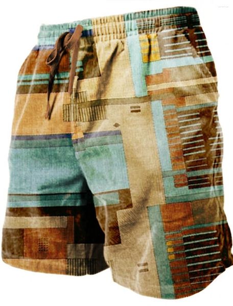 Pantalones de playa para hombres pantalones a cuadros vintage 3D en verano