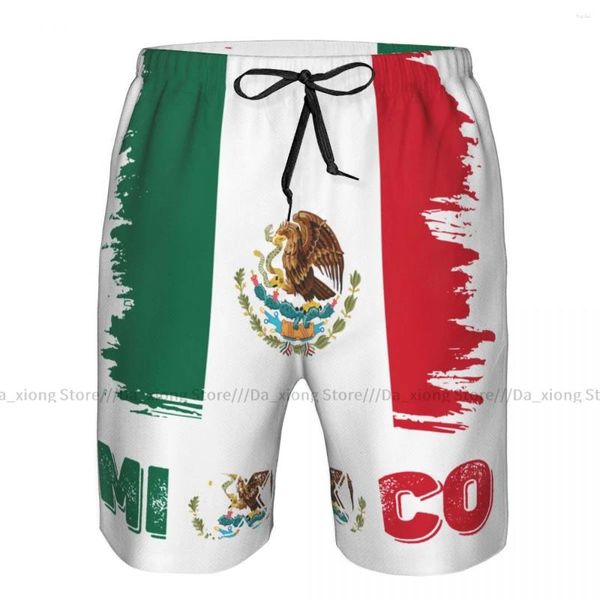 Pantalones cortos para hombre, playa, natación corta, vintage, México, Michoacán, bandera mexicana, surf, tabla deportiva, traje de baño