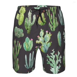 Herenshorts Strand Kort Zwemmen Aquarel Cactuspatroon Surfen Maillot De Bain Sport Board Zwemkleding